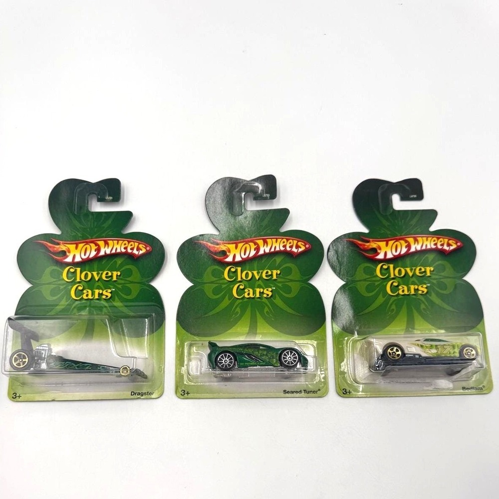 Hot Wheels Clover Cars Lot of 3 Dragster Seared Tuner Bedlam St Patricks Day NEW